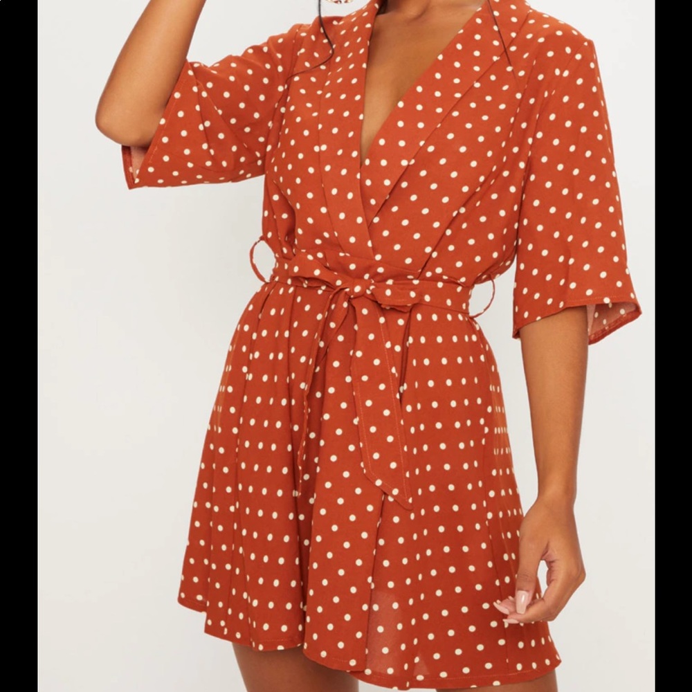 PRETTYLITTLETHING Terracotta Polka Dot Dress